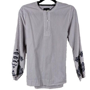 J. Crew Red White Blue Pinstripe Floral Button V-Neck Long Sleeve Tunic …